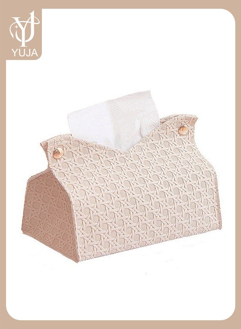YUJA Weave Pattern Tissue Box Cover, PU Leather Waterproof Sofa Table Desk Organizer for Living Room, Bedroom, Office Ramadan - Image 1